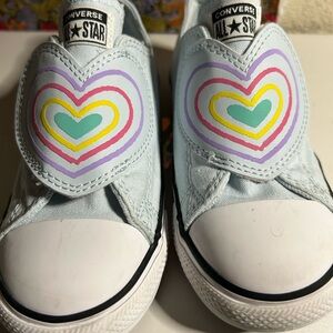 Converse Kids' Slip-On Sneakers - Light Blue with Heart Design